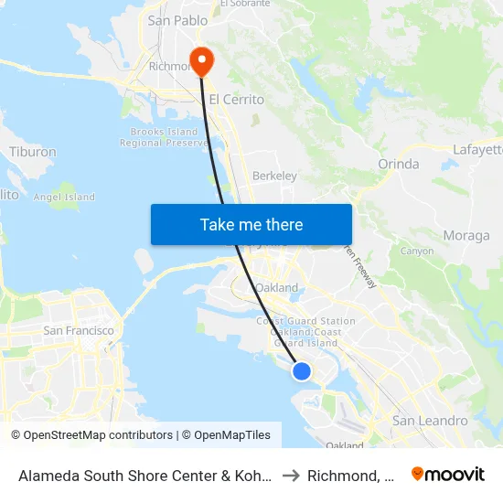 Alameda South Shore Center & Kohl's to Richmond, CA map