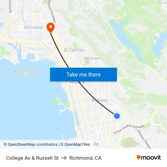College Av & Russell St to Richmond, CA map