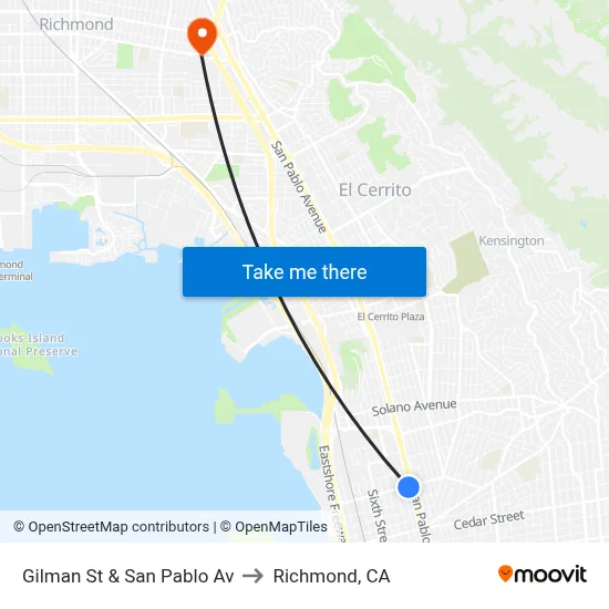 Gilman St & San Pablo Av to Richmond, CA map