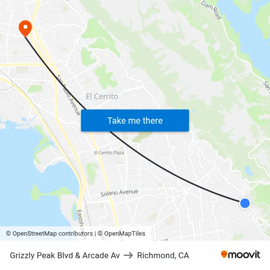 Grizzly Peak Blvd & Arcade Av to Richmond, CA map