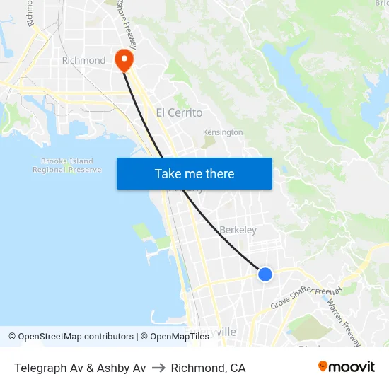 Telegraph Av & Ashby Av to Richmond, CA map