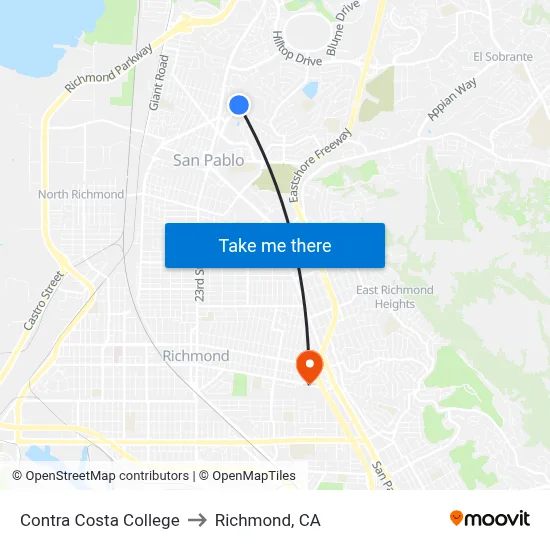 Contra Costa College to Richmond, CA map