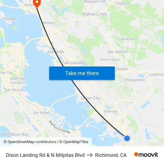 Dixon Landing Rd & N Milpitas Blvd to Richmond, CA map