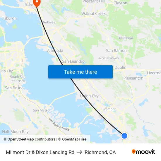 Milmont Dr & Dixon Landing Rd to Richmond, CA map