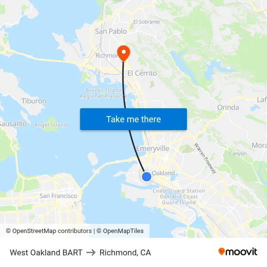 West Oakland BART to Richmond, CA map