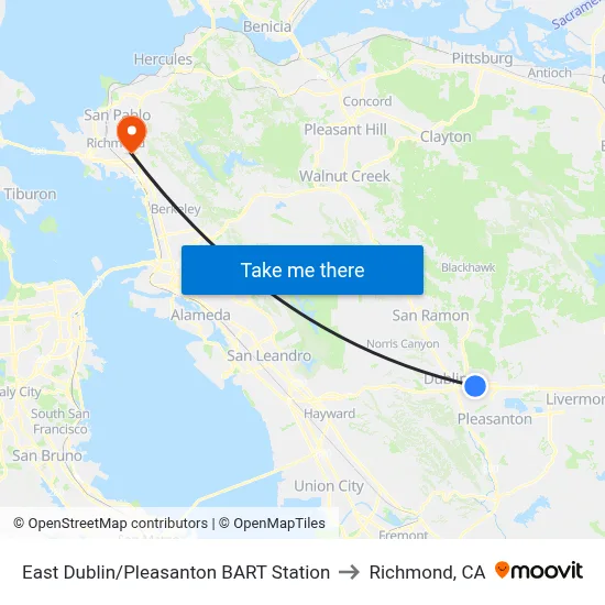 East Dublin/Pleasanton BART Station to Richmond, CA map