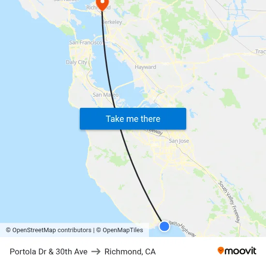 Portola Dr & 30th Ave to Richmond, CA map