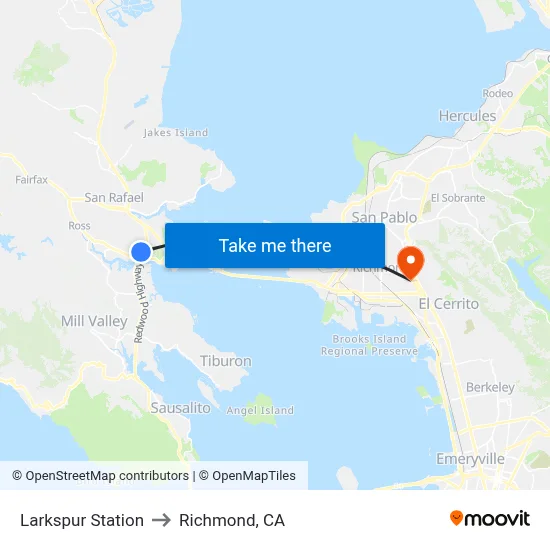 Larkspur Station to Richmond, CA map