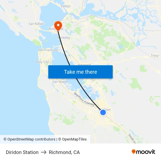 Diridon Station to Richmond, CA map
