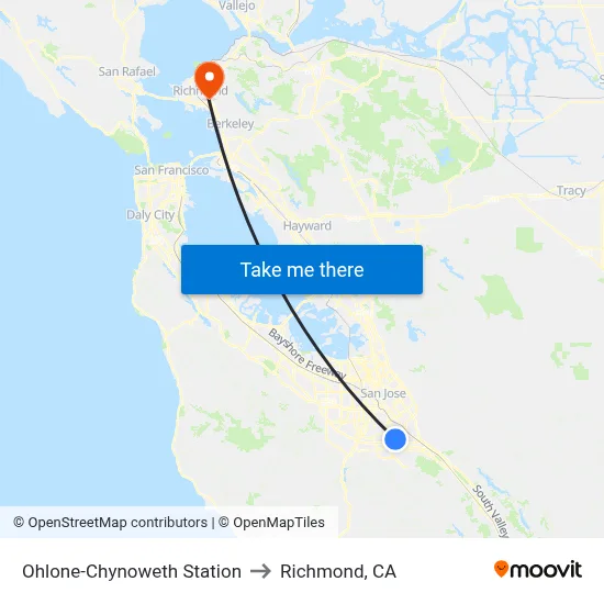 Ohlone-Chynoweth Station to Richmond, CA map