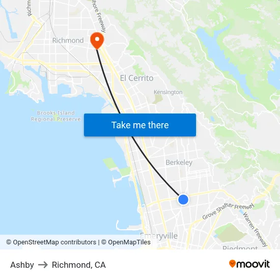 Ashby to Richmond, CA map