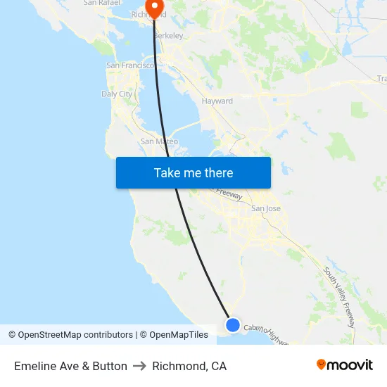 Emeline Ave & Button to Richmond, CA map