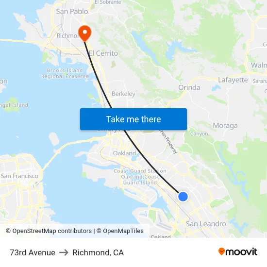 73rd Avenue to Richmond, CA map