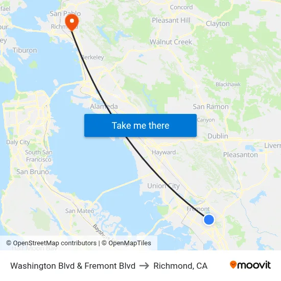 Washington Blvd & Fremont Blvd to Richmond, CA map