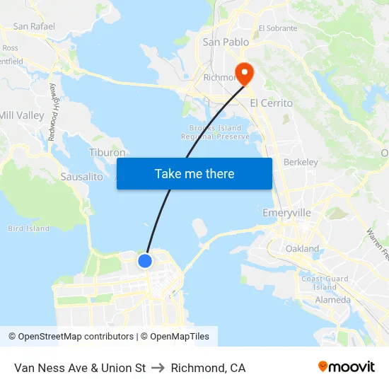Van Ness Ave & Union St to Richmond, CA map