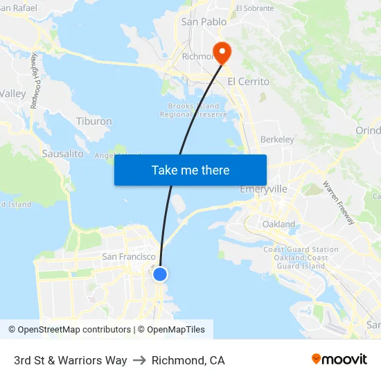 3rd St & Warriors Way to Richmond, CA map