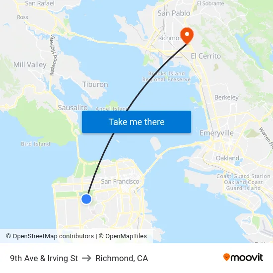 9th Ave & Irving St to Richmond, CA map