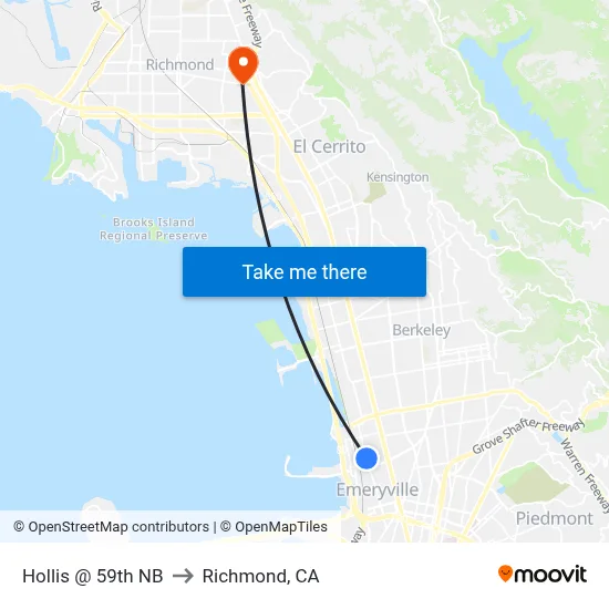 Hollis @ 59th NB to Richmond, CA map