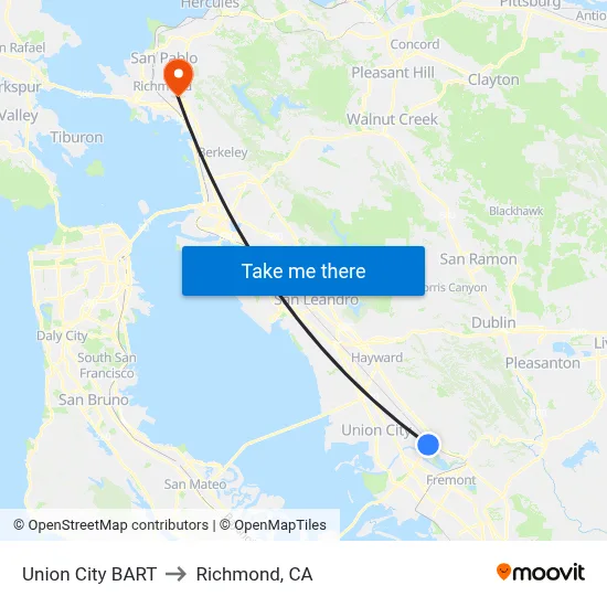 Union City BART to Richmond, CA map