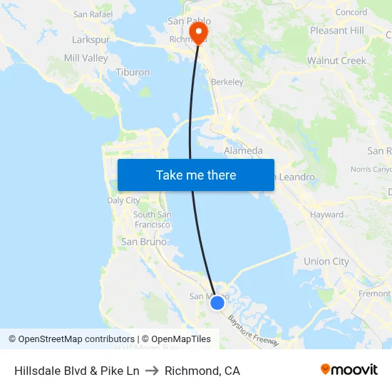 Hillsdale Blvd & Pike Ln to Richmond, CA map