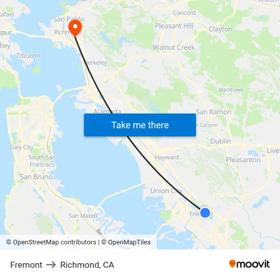 Fremont to Richmond, CA map