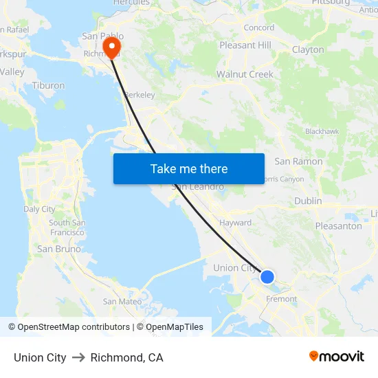 Union City to Richmond, CA map