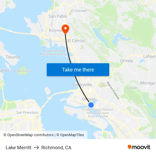 Lake Merritt to Richmond, CA map
