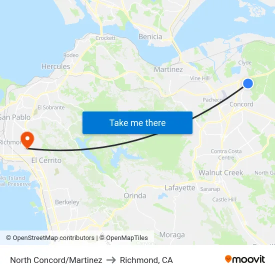 North Concord/Martinez to Richmond, CA map