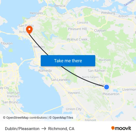 Dublin/Pleasanton to Richmond, CA map