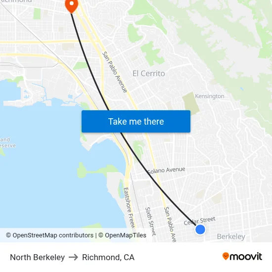 North Berkeley to Richmond, CA map