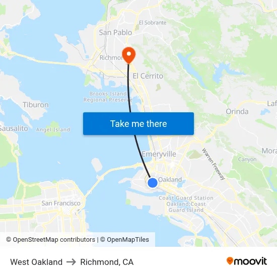 West Oakland to Richmond, CA map