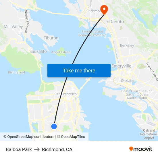 Balboa Park to Richmond, CA map