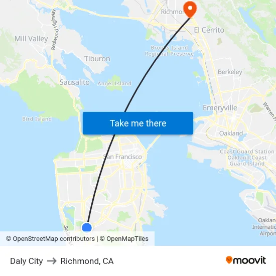 Daly City to Richmond, CA map