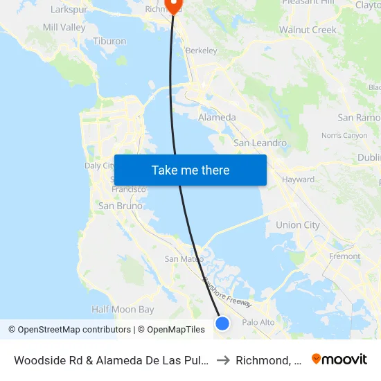 Woodside Rd & Alameda De Las Pulgas to Richmond, CA map