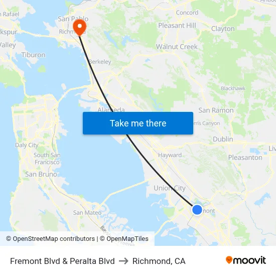 Fremont Blvd & Peralta Blvd to Richmond, CA map
