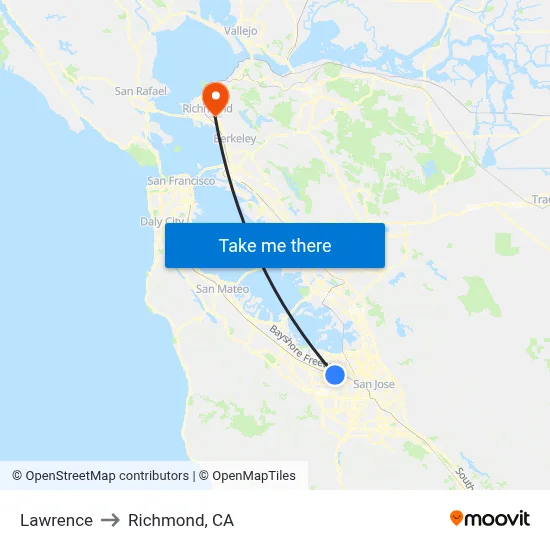 Lawrence to Richmond, CA map