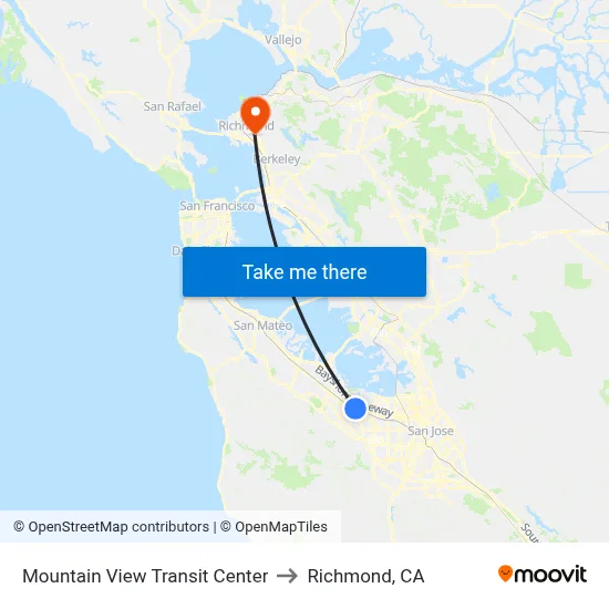 Mountain View Transit Center to Richmond, CA map
