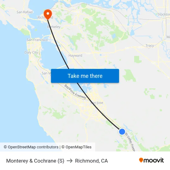 Monterey & Cochrane (S) to Richmond, CA map