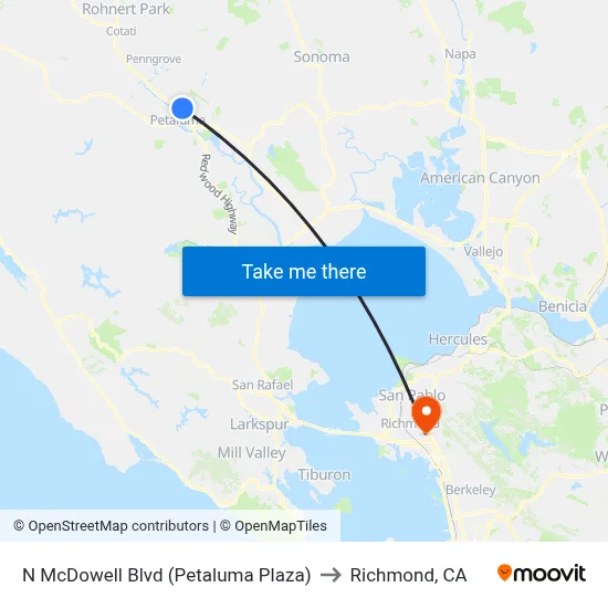 N McDowell Blvd (Petaluma Plaza) to Richmond, CA map