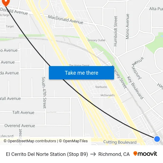 El Cerrito Del Norte Station (Stop B9) to Richmond, CA map
