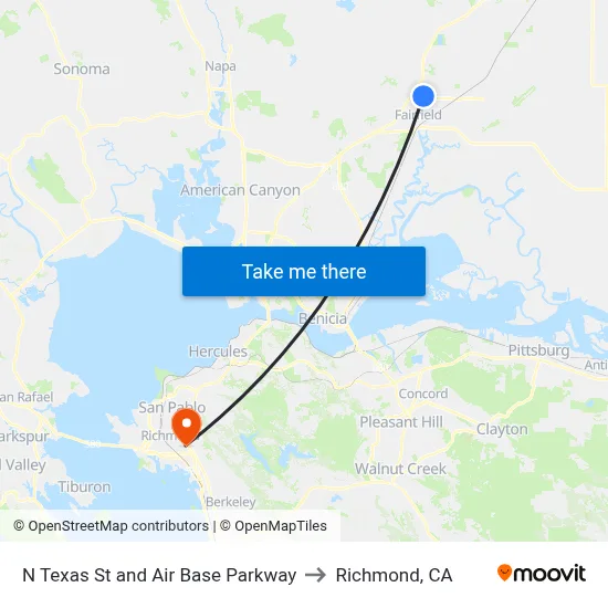 N Texas St and Air Base Parkway to Richmond, CA map