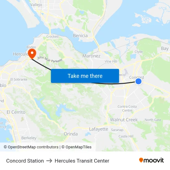 Concord Station to Hercules Transit Center map