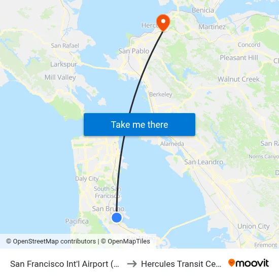 San Francisco Int'l Airport (SFO) to Hercules Transit Center map