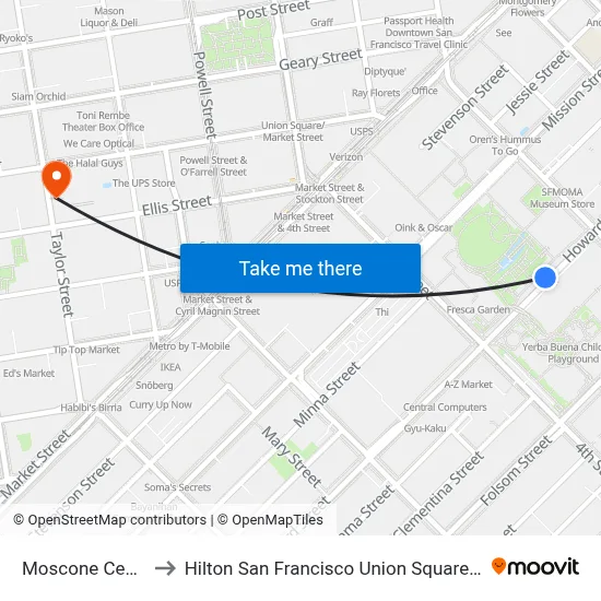 Moscone Center to Hilton San Francisco Union Square Pool map