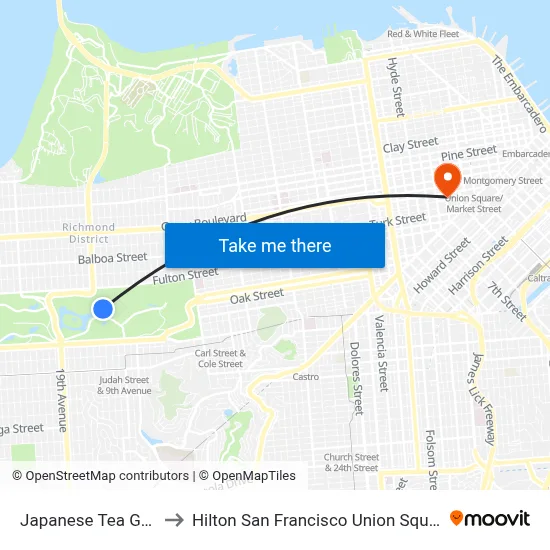 Japanese Tea Garden to Hilton San Francisco Union Square Pool map