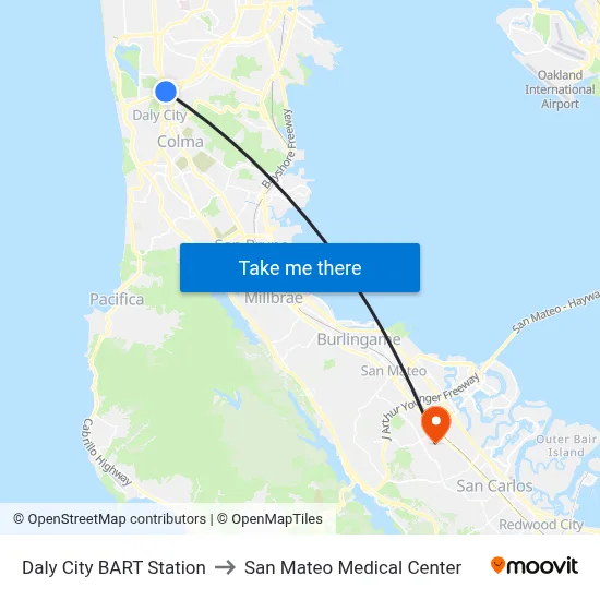 Daly City BART Station to San Mateo Medical Center map
