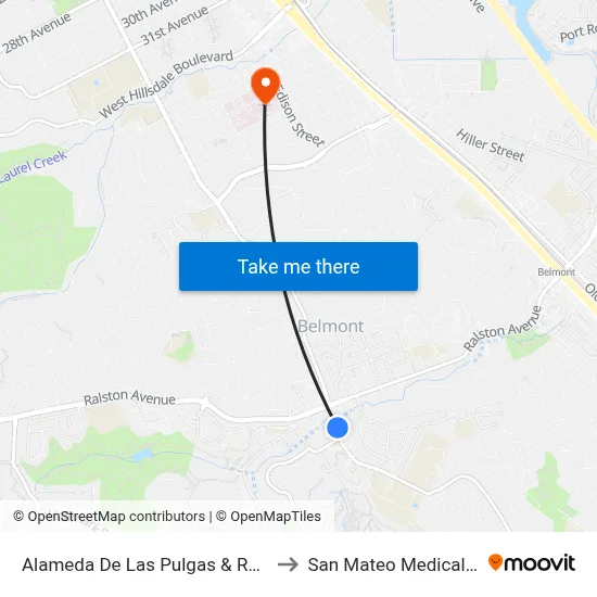 Alameda De Las Pulgas & Ralston Ave to San Mateo Medical Center map