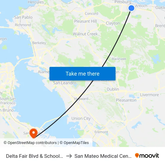 Delta Fair Blvd & School St to San Mateo Medical Center map