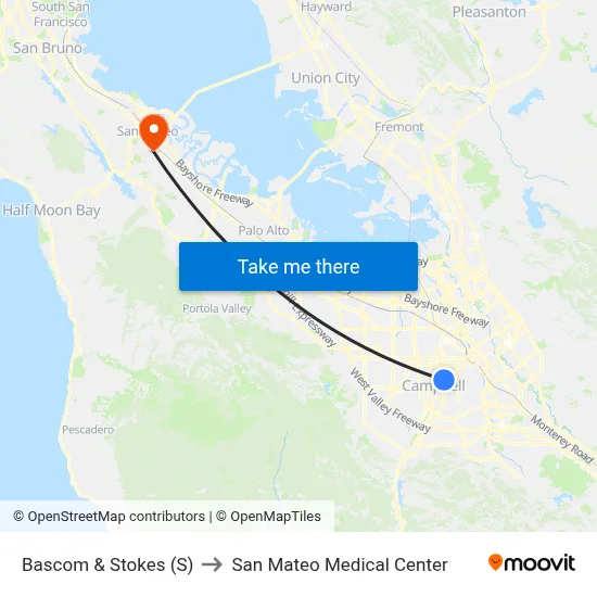 Bascom & Stokes (S) to San Mateo Medical Center map