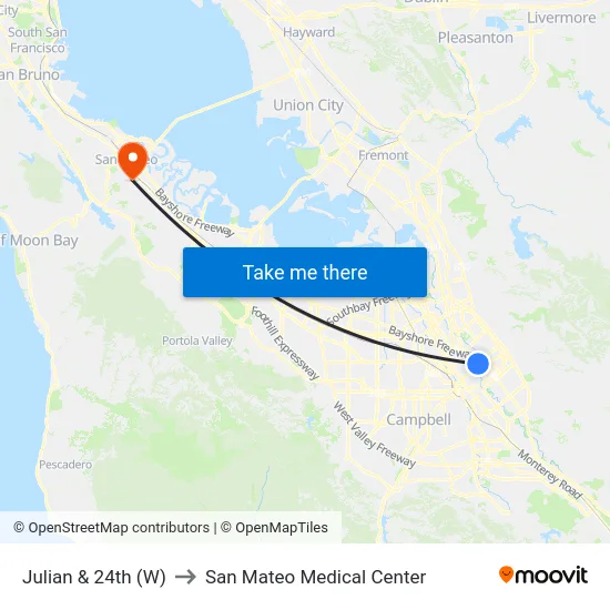 Julian & 24th (W) to San Mateo Medical Center map